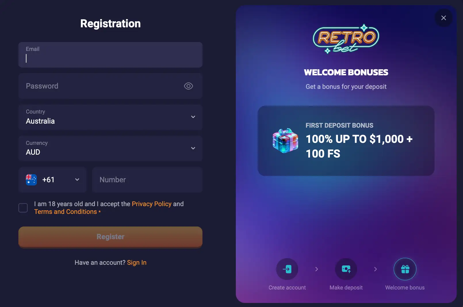 RetroBet Sign Up